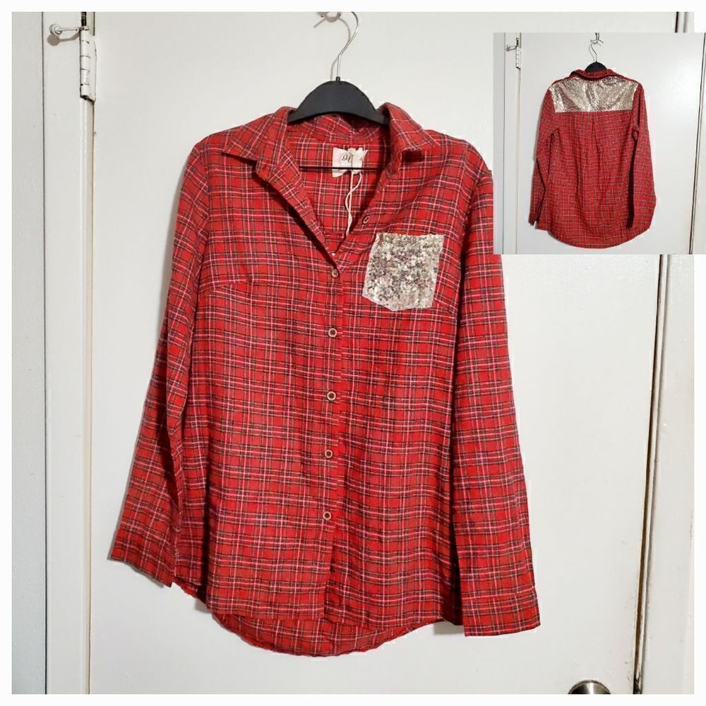 Grace & Emma NWT Plaid & Sequence Shirt Size Small